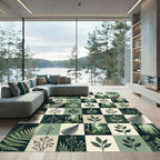 Forest Fern Leaf Botanical Grid Rug
