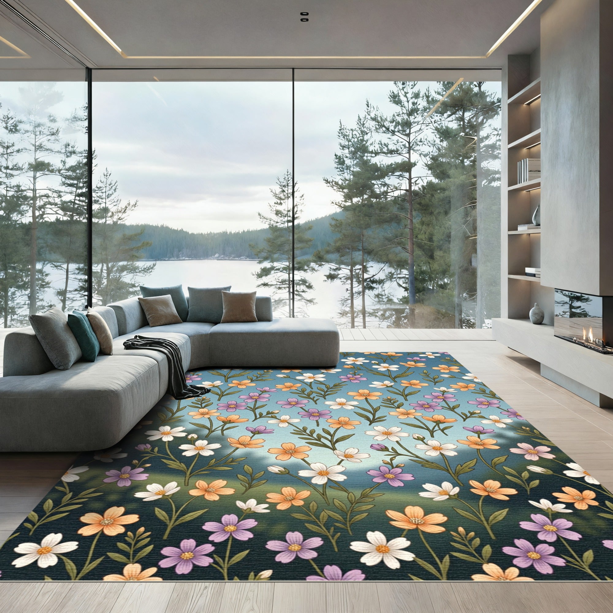 Garden Bloom Watercolor Floral Rug