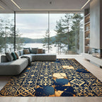 Vintage Navy Blue Floral Tile Mosaic Rug