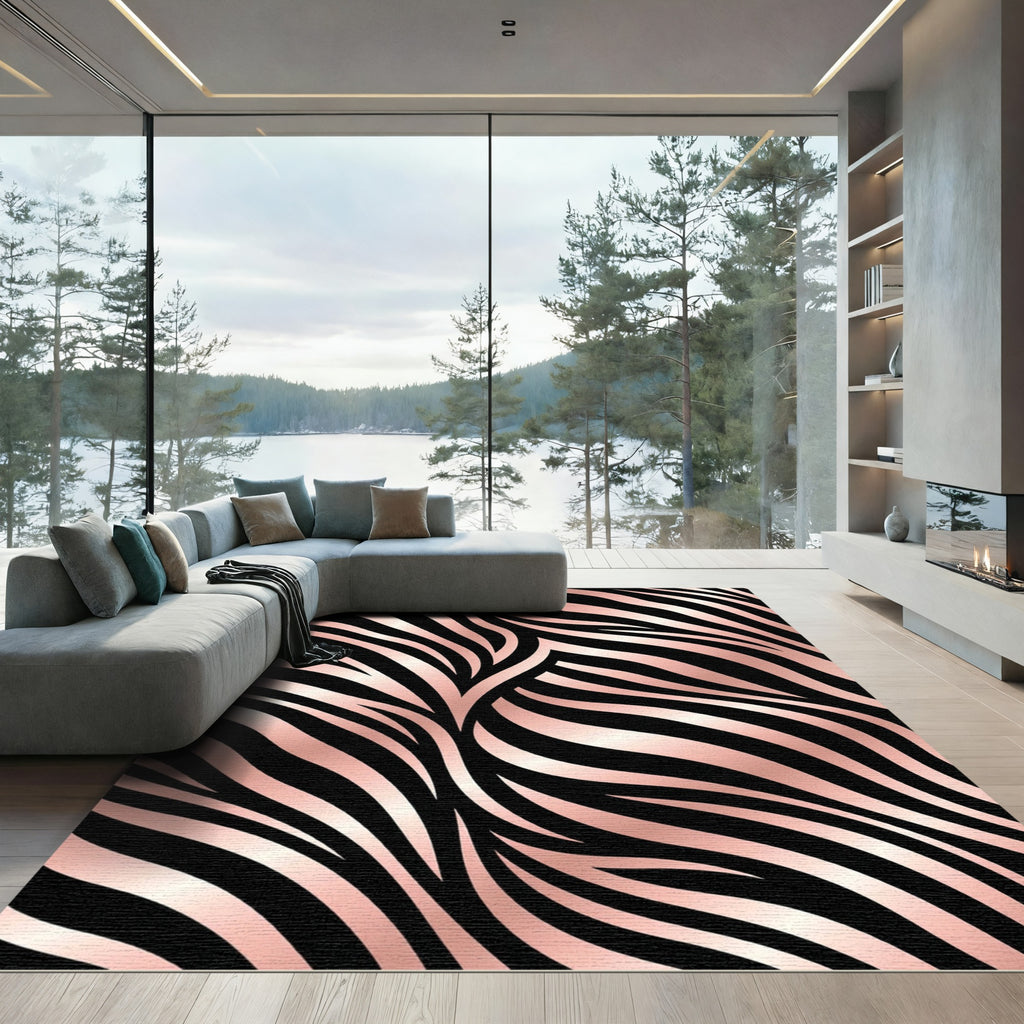 Metallic Rose Gold Zebra Stripe Rug