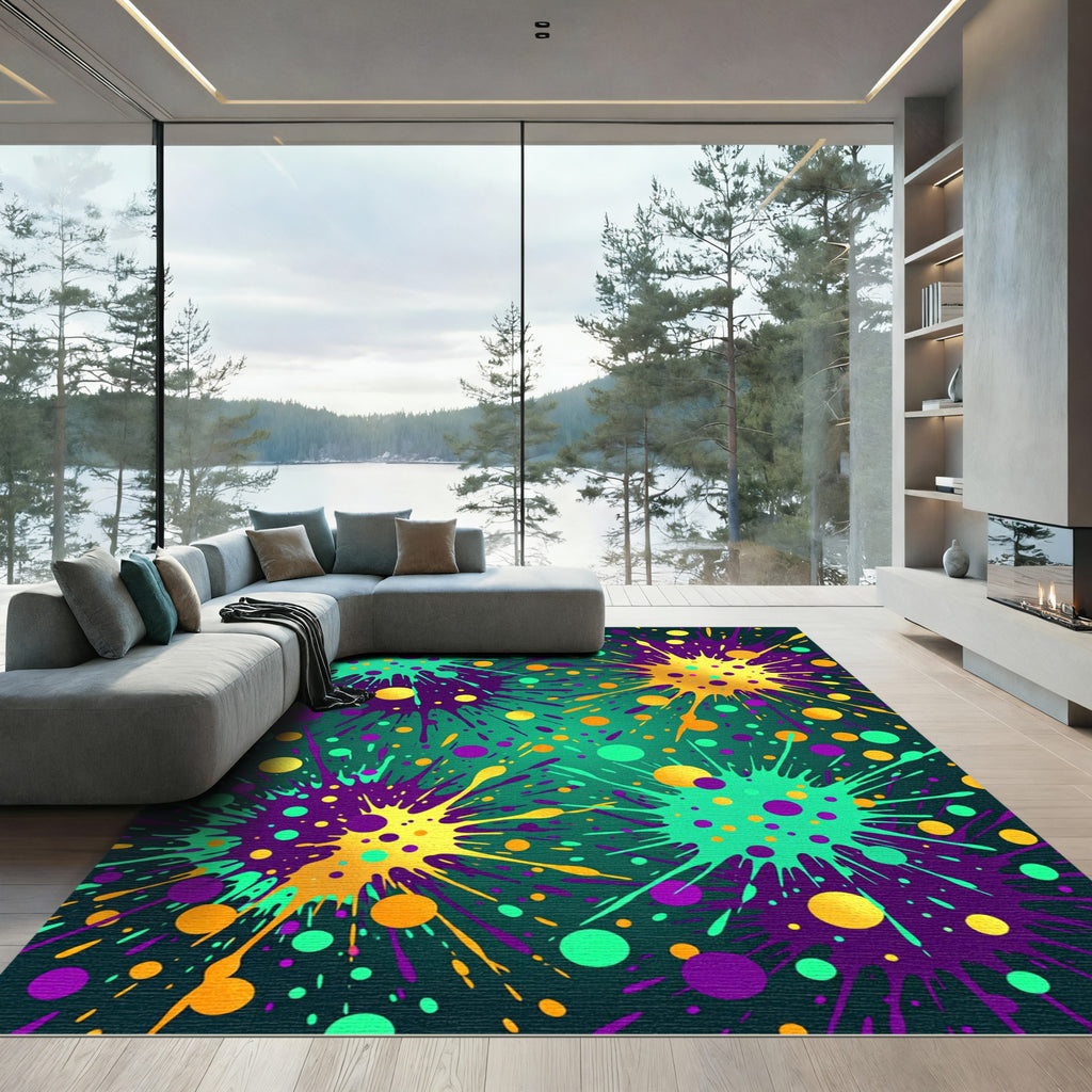 Vibrant Multicolor Abstract Neon Ink Splash Rug