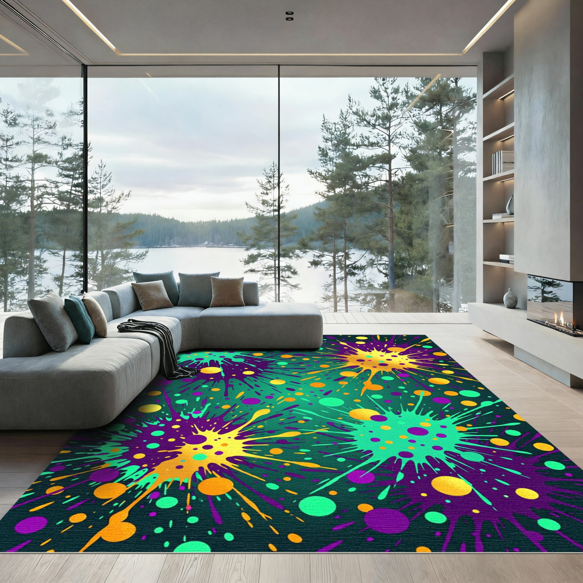 Vibrant Multicolor Abstract Neon Ink Splash Rug