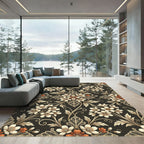 Cream Floral Lace Swirls Dark Background Rug