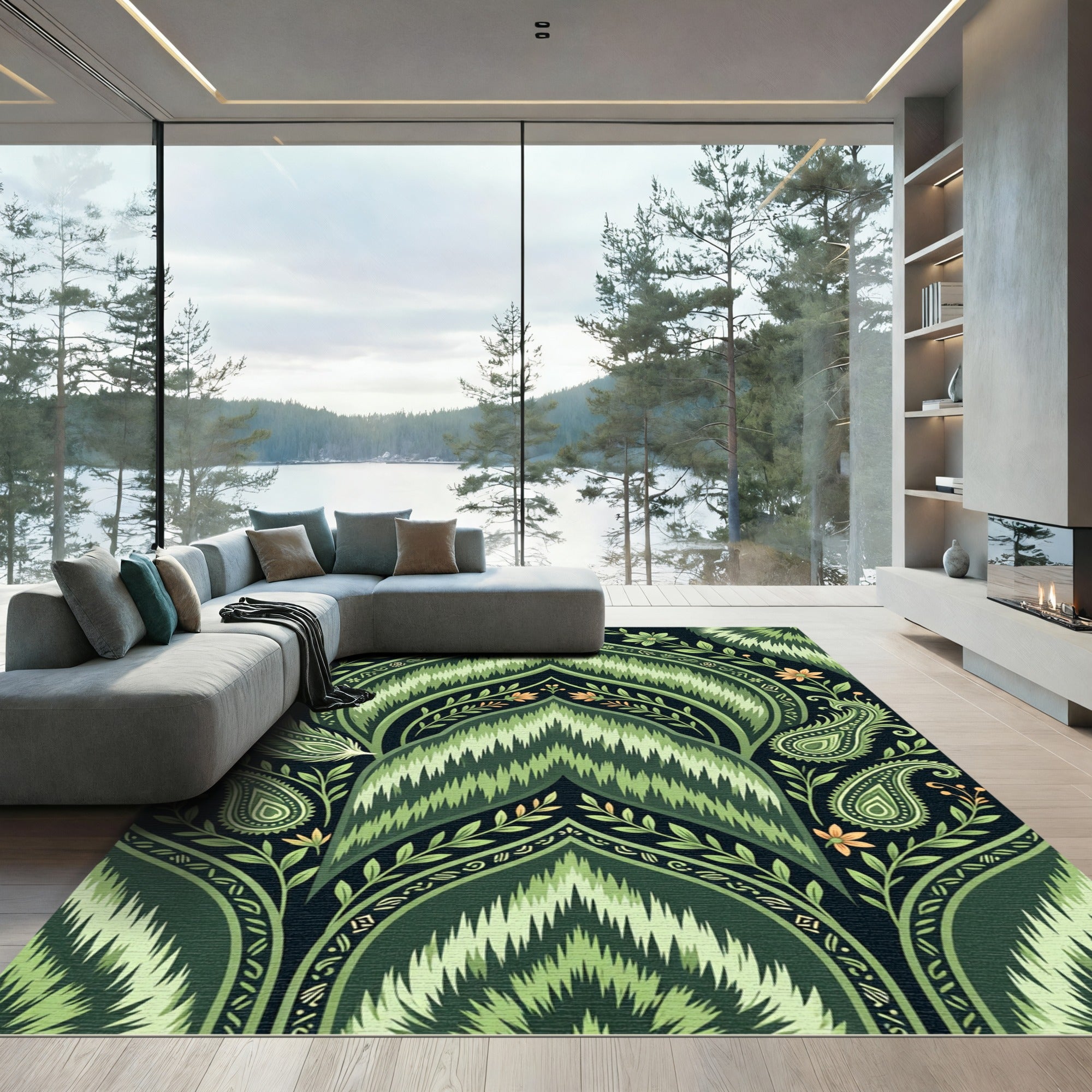 Emerald Paisley Floral Arch Rug