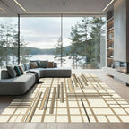 Modern Beige Linear Geometric Grid Art Rug