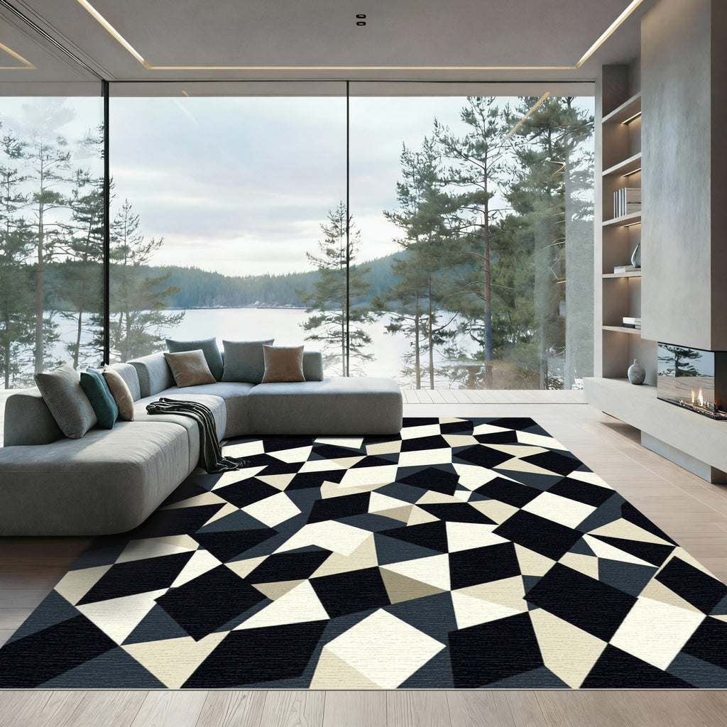Monochrome Geometric Diamond Abstract Art Rug