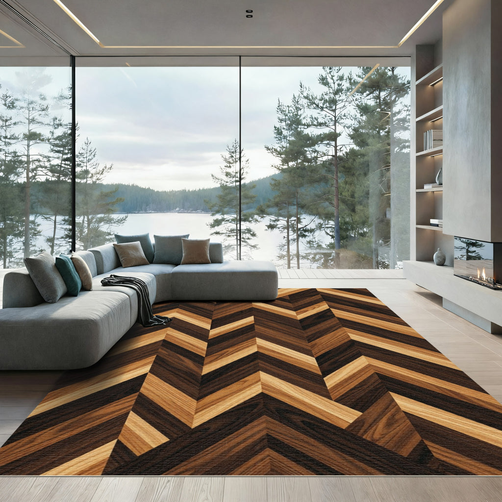 Rich Wood Tones Chevron Pattern Rug
