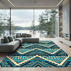 Geometric Step Pyramid Teal Aztec Art Rug