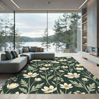 Cream Cosmos Floral Dark Emerald Meadow Rug