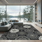 Monochromatic Geometric Mandala Octagon Art Rug