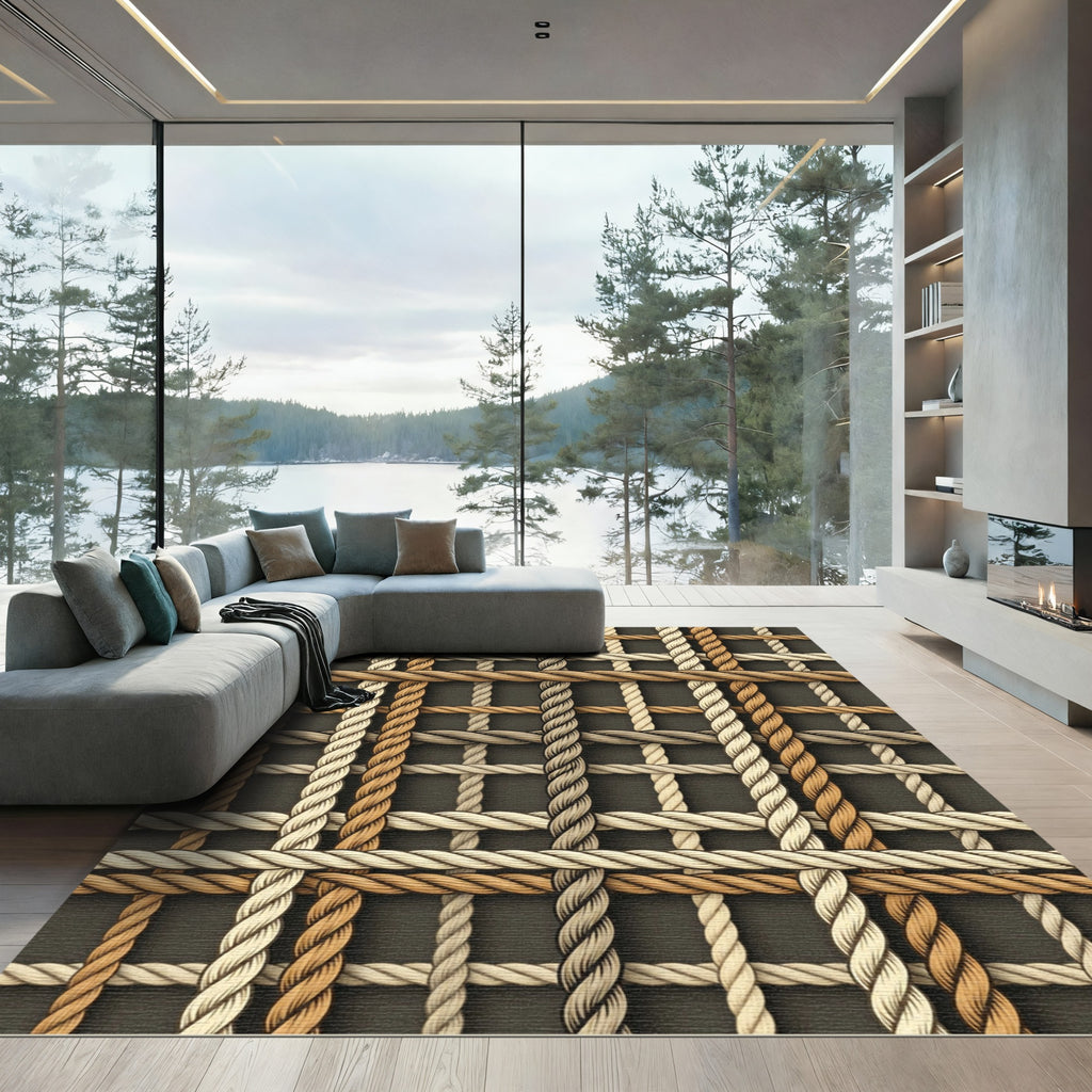 Neutral Woven Rope Grid Rug