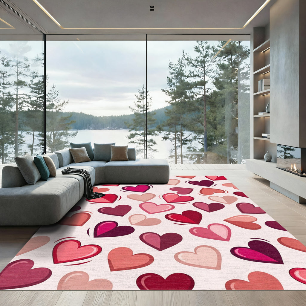 Romantic Pink Multi Heart Illustration Rug