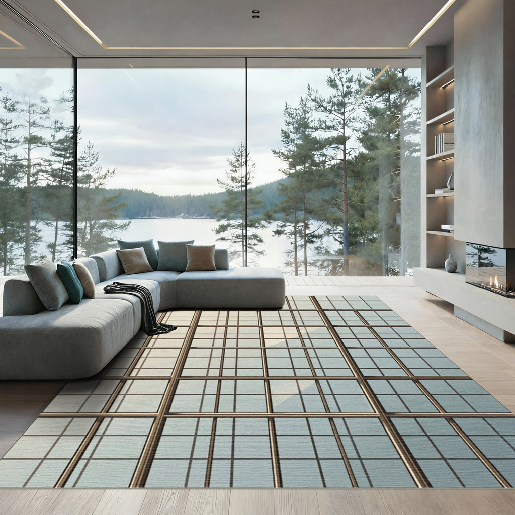 Geometric Grid Window Glass Rug