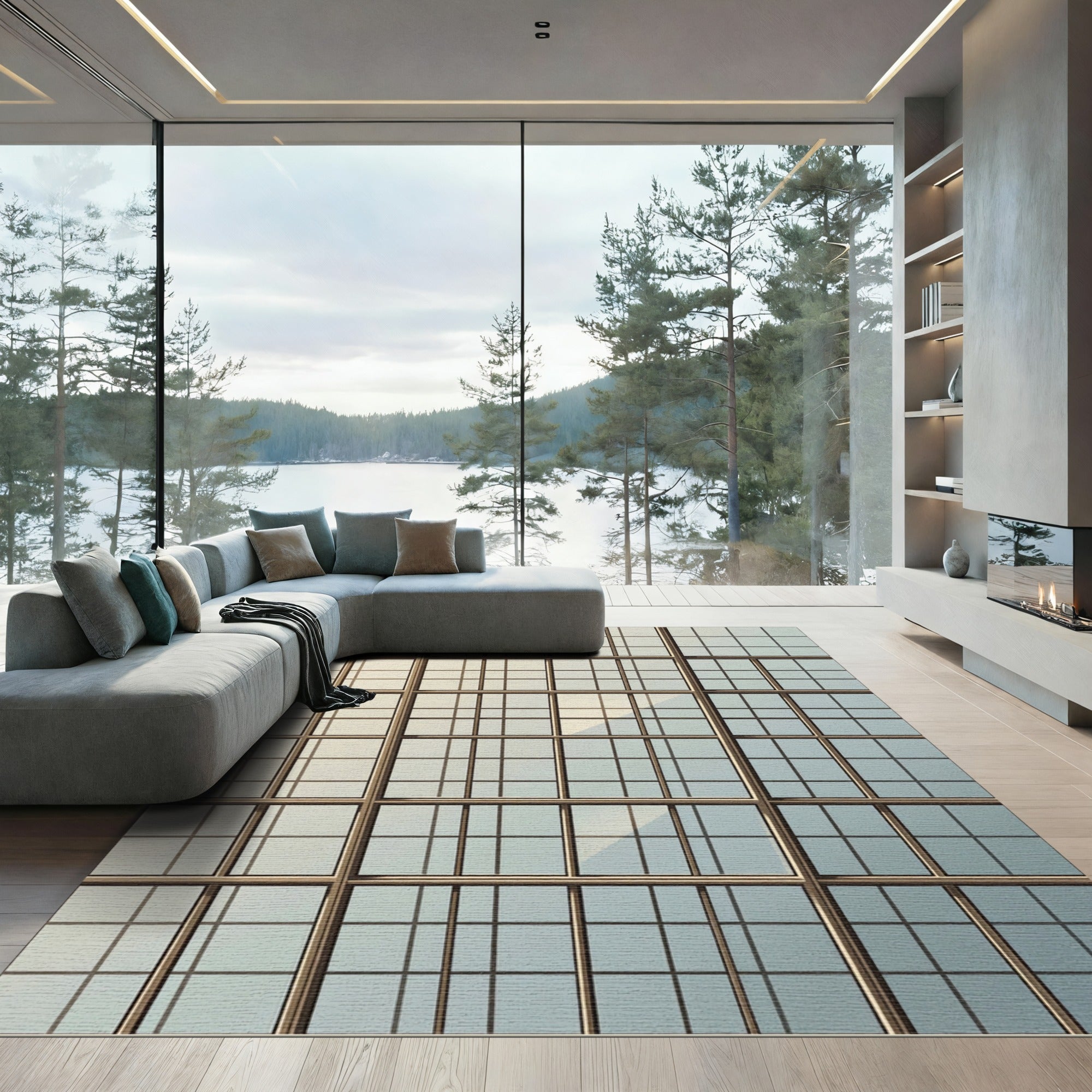 Geometric Grid Window Glass Rug