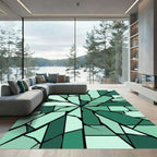 Emerald Shard Geometric Abstract Shattered Glass Rug