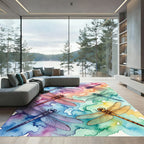 Vibrant Watercolor Dragonfly Rainbow Art Rug