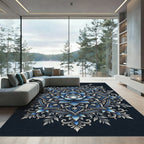 Elegant Navy Blue Lotus Mandala Rug