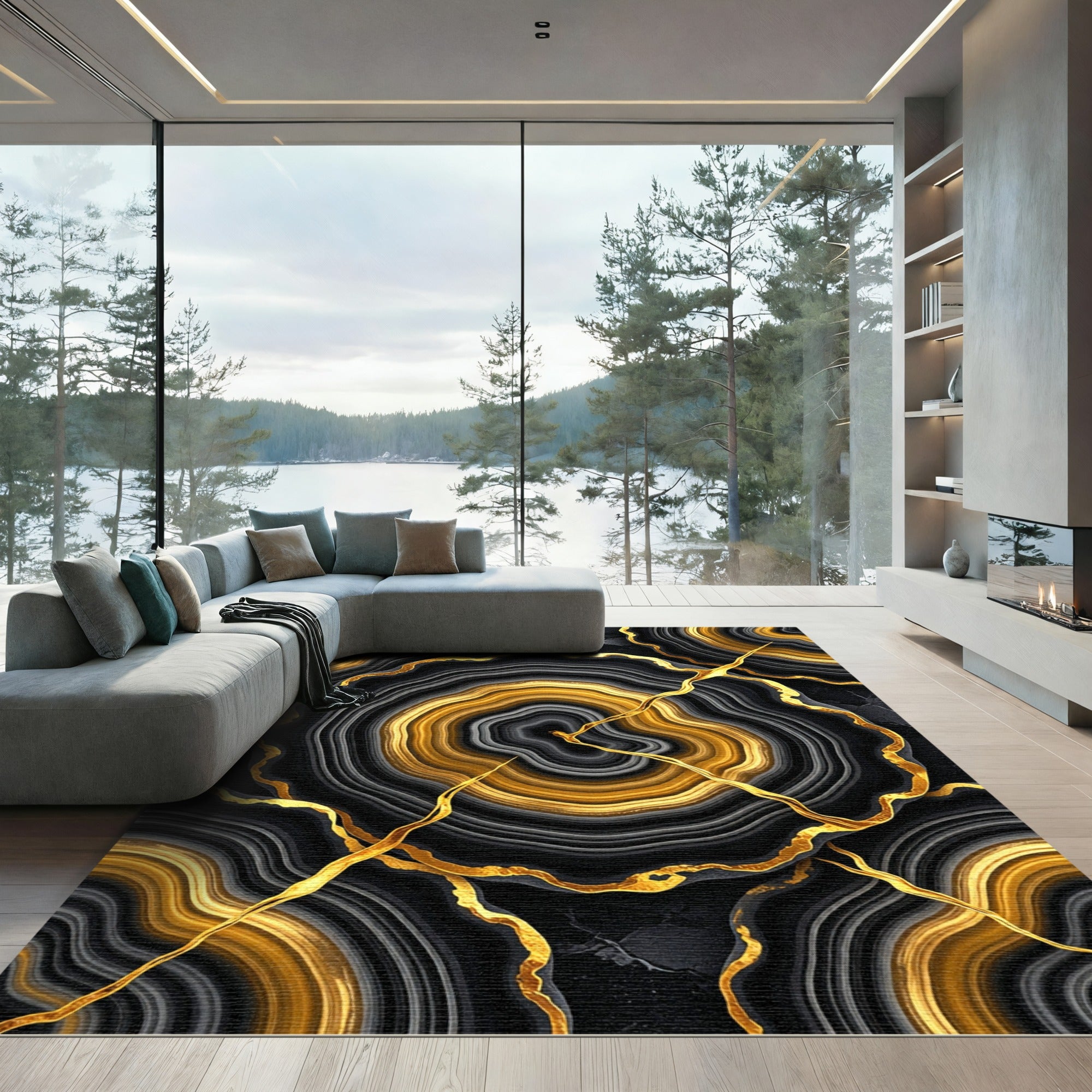 Golden Agate Sliced Stone Abstract Rug