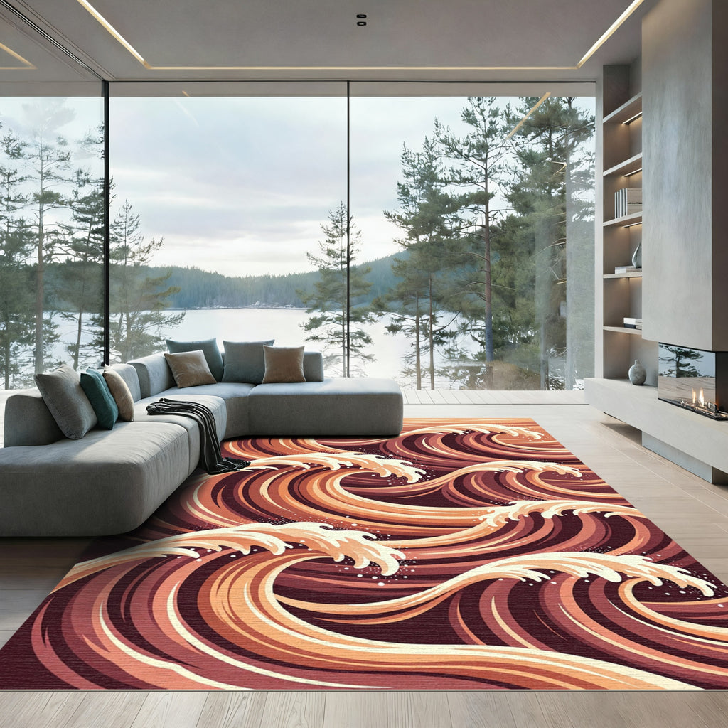 Copper Waves Ocean Art Rug