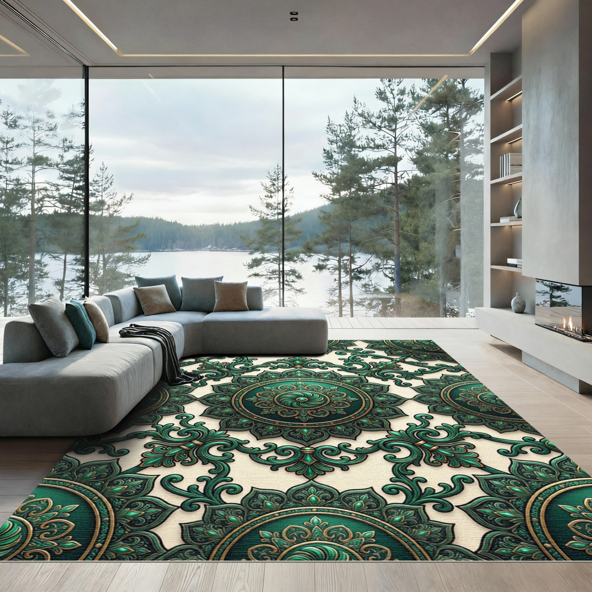 Emerald Vintage Filigree Medallion Rug