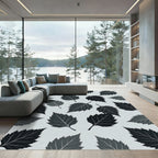 Minimalist Charcoal Monochrome Leaf Arrangement Rug