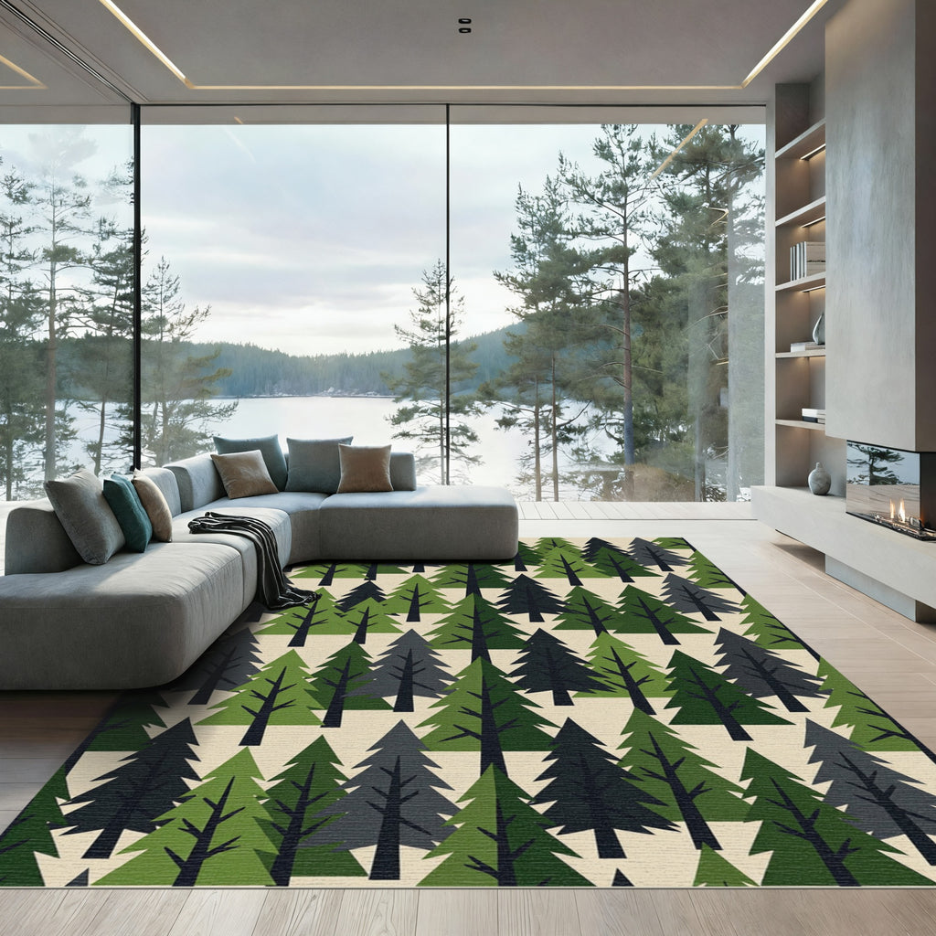 Geometric Forest Evergreen Conifer Rug
