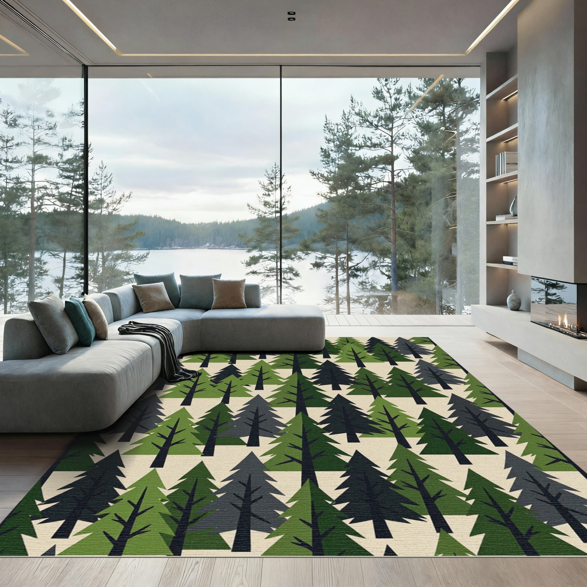 Geometric Forest Evergreen Conifer Rug