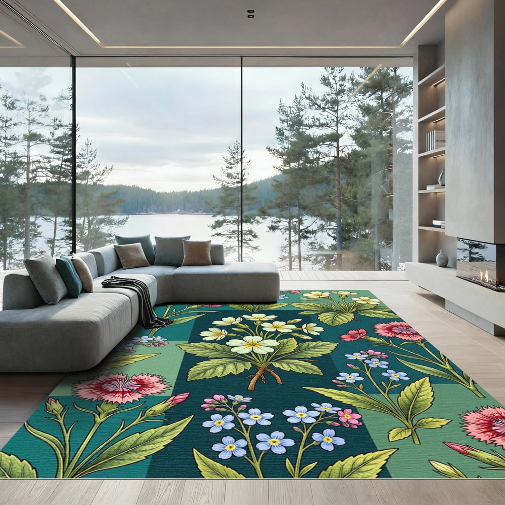Vintage Floral Collage Emerald Garden Rug