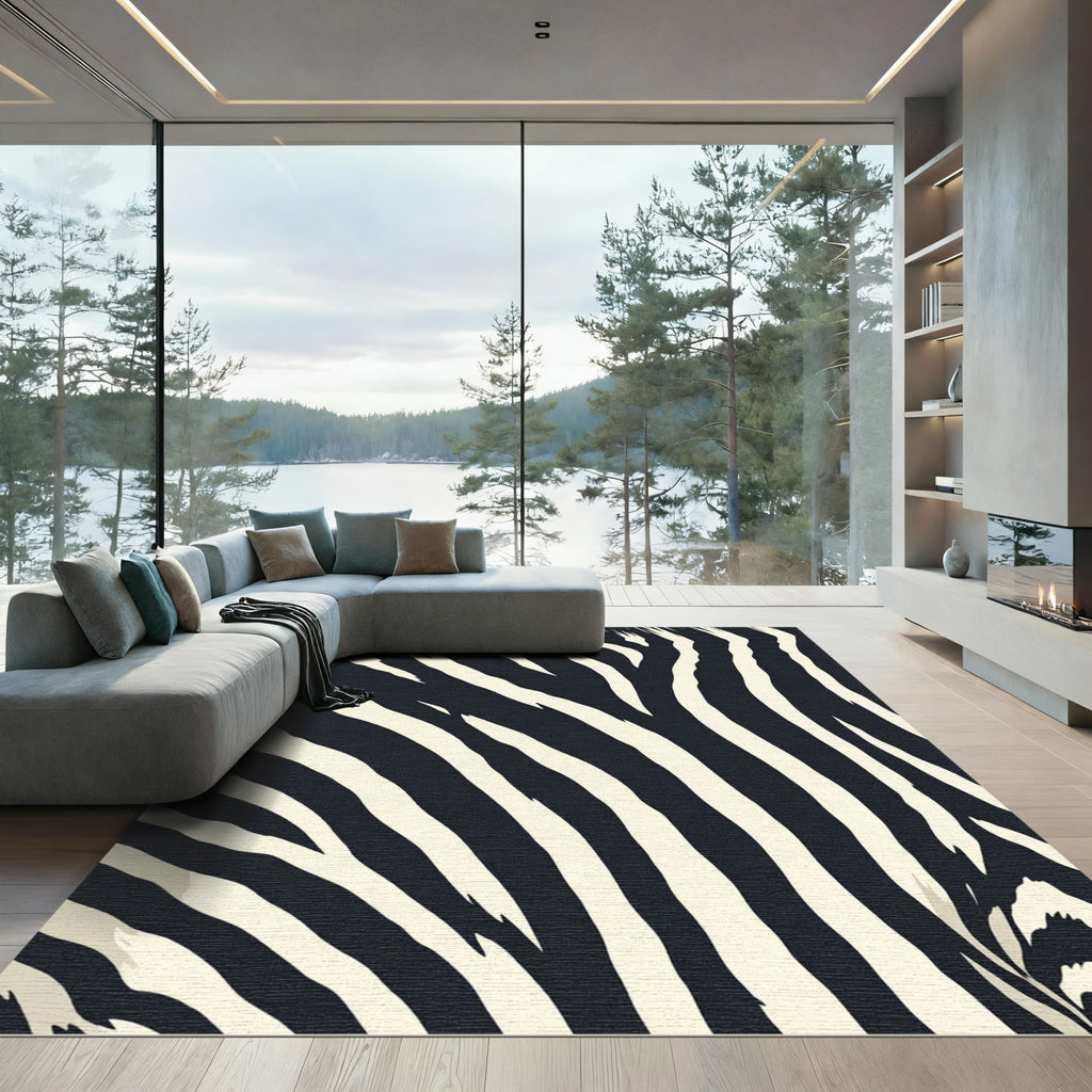 Sharp Monochrome Streak Pattern Rug