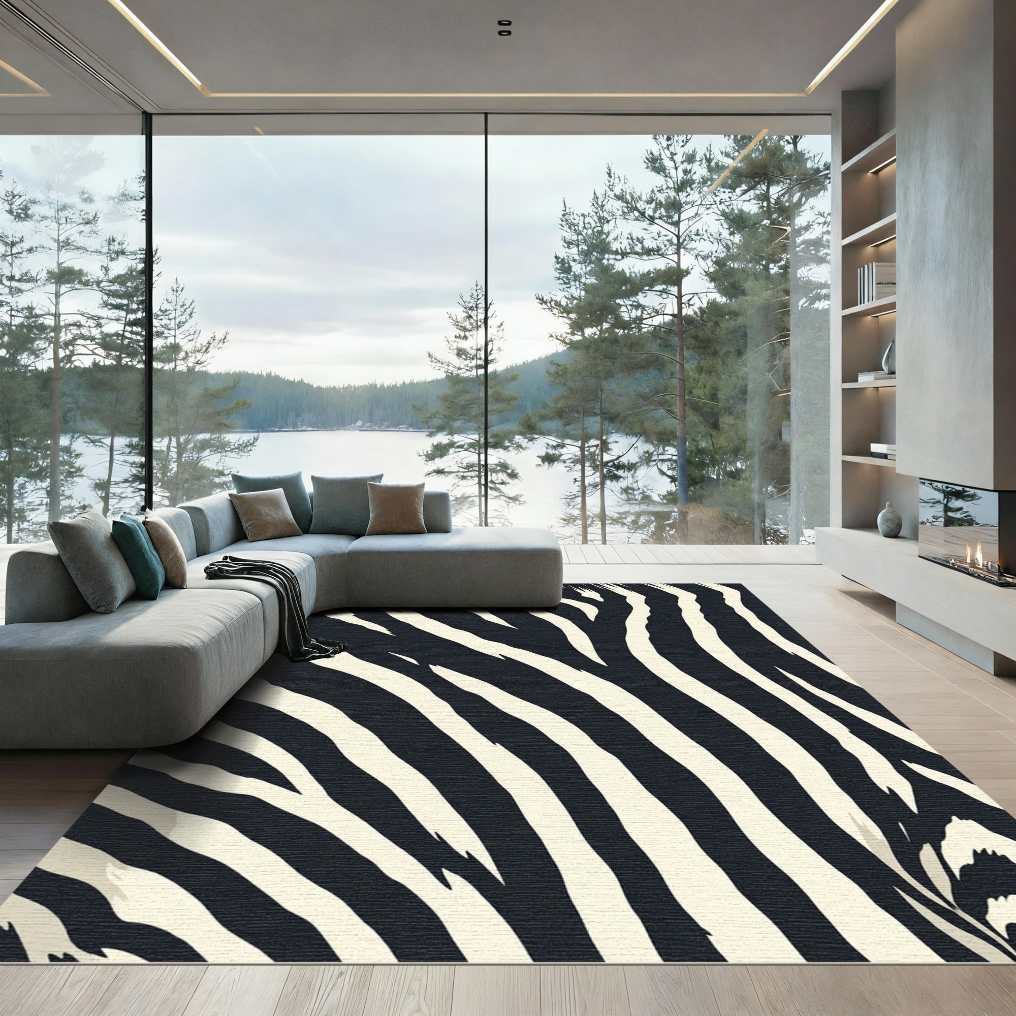 Sharp Monochrome Streak Pattern Rug