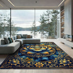 Golden Floral Lotus Medallion Rug