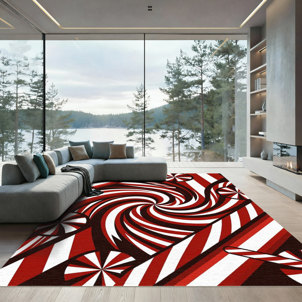Red White Swirl Candy Cane Slice Rug