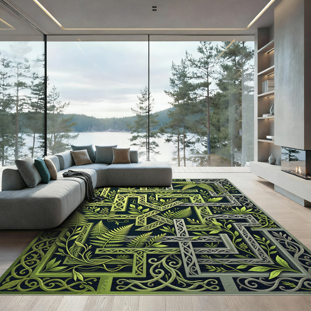 Lush Green Fern Celtic Knotwork Square Rug