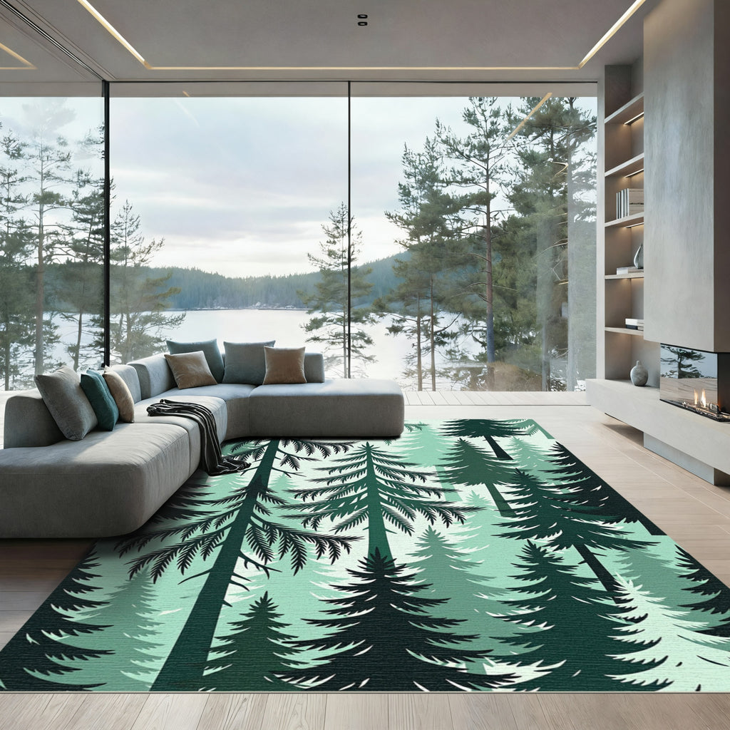 Evergreen Forest Deep Teal Trees Rug