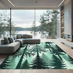 Evergreen Forest Deep Teal Trees Rug