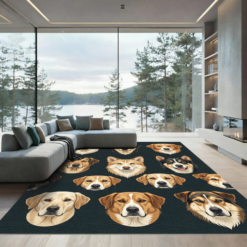 Artisanal Golden Retriever Portrait Grid Rug