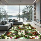Whimsical Woodland Creature Forest Botanical Art Rug