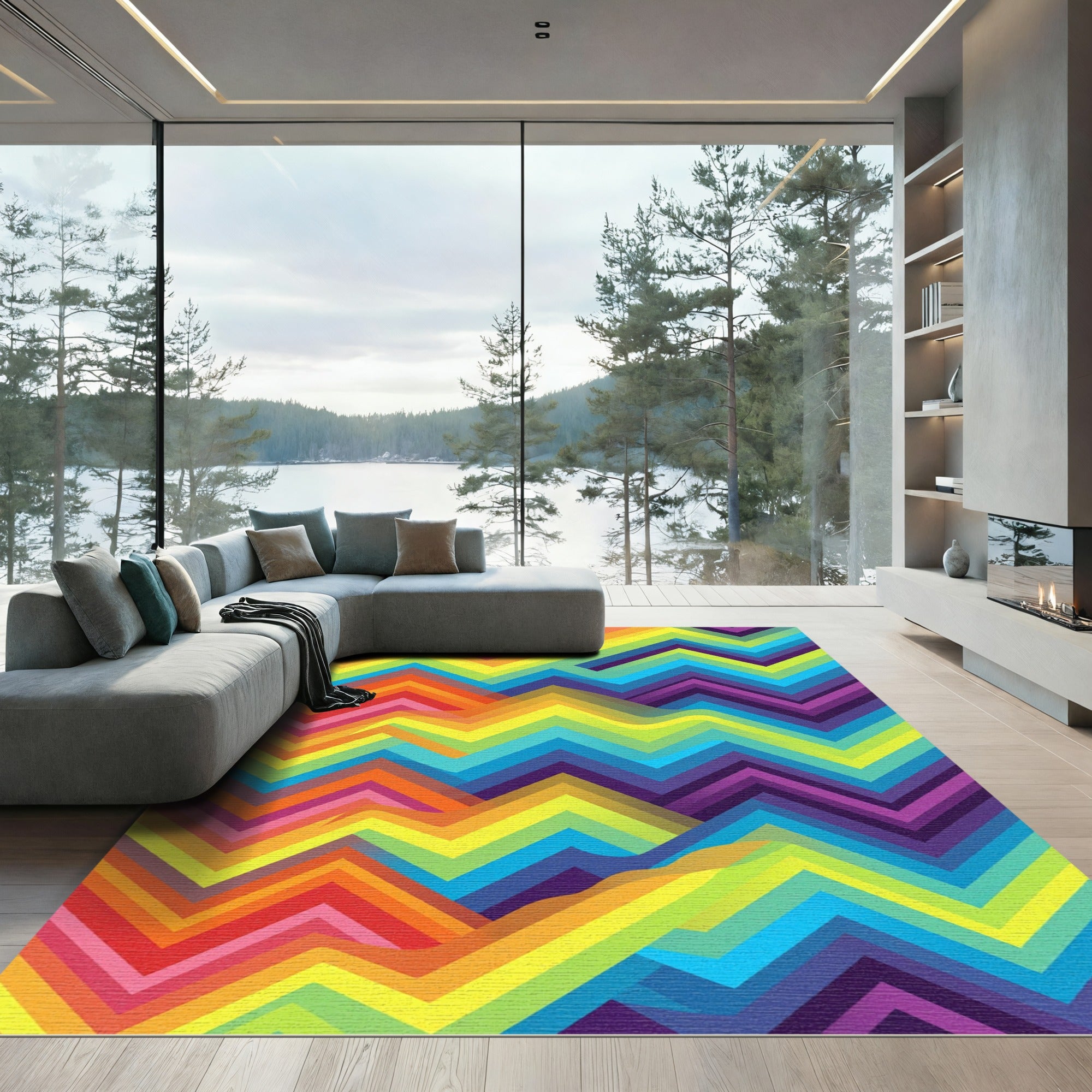 Vibrant Colorful Zigzag Abstract Geometric Rug