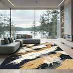 Modern Abstract Gold And Charcoal Brushstroke Rug