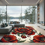 Vibrant Scarlet Poppy Floral Garland Rug