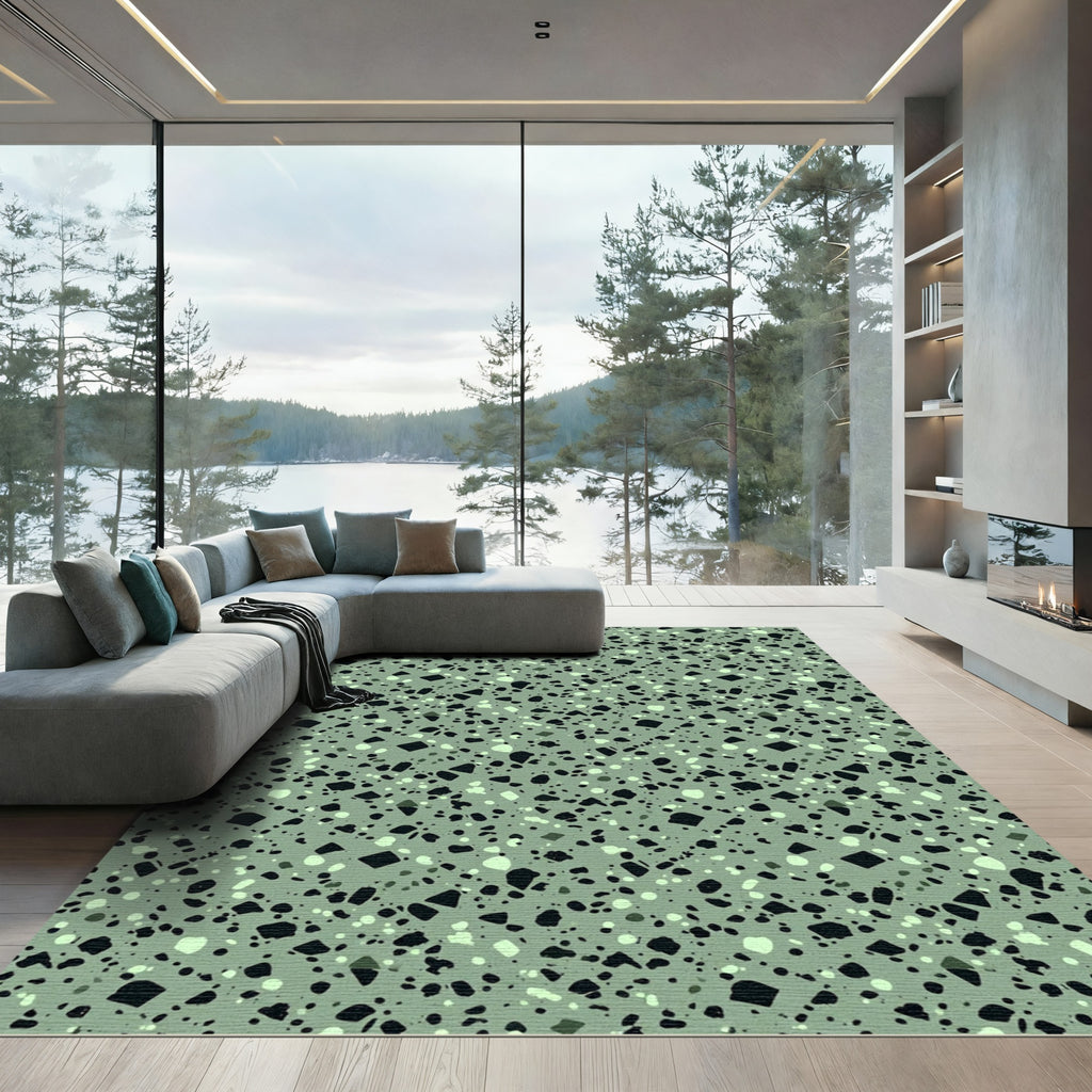 Sage Green Speckled Abstract Terrain Rug