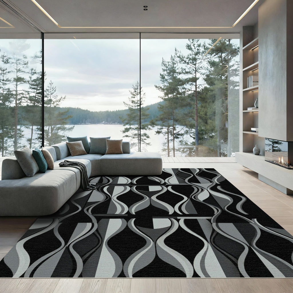 Retro Gray Hourglass Waves Rug