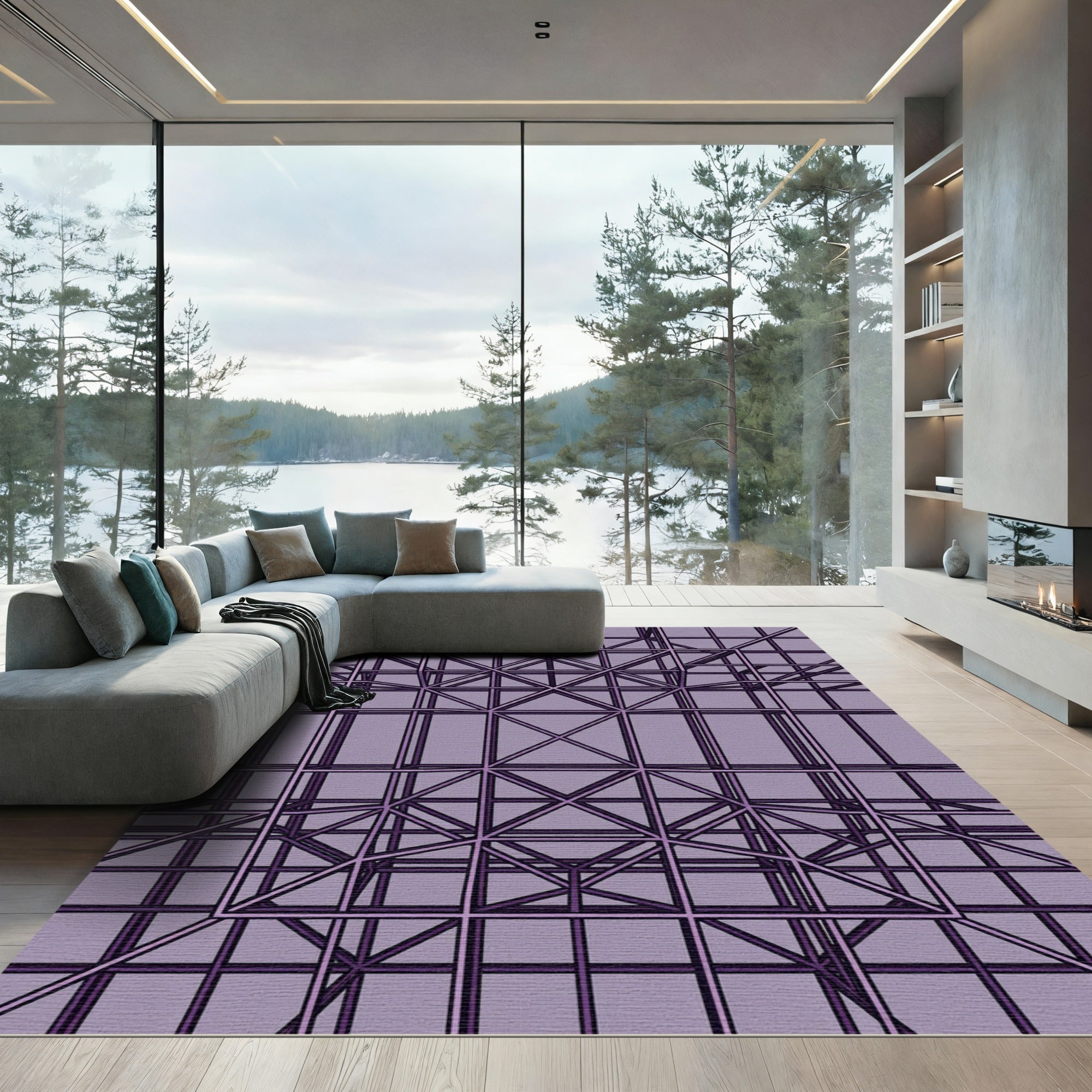 Purple Geometric Lattice Structure Rug