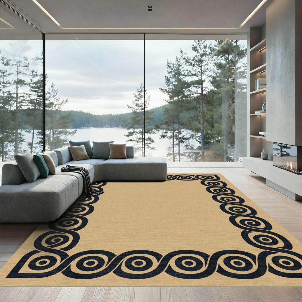 Bold Black Continuous Swirl Border Rug