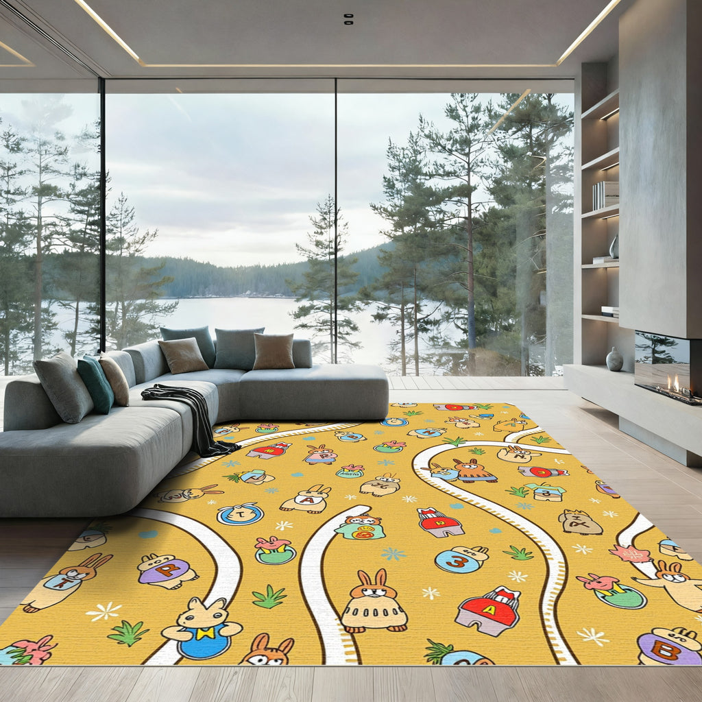 Cute Bunny Alphabet Roadway Yellow Rug