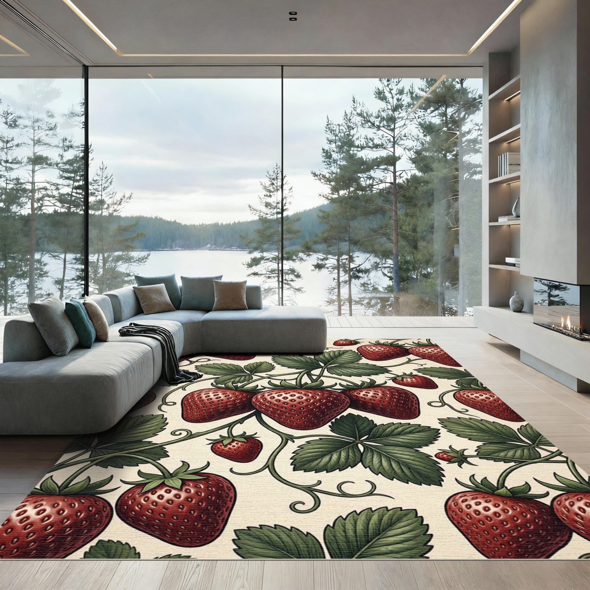 Vintage Berry Vine Botanical Illustration Rug