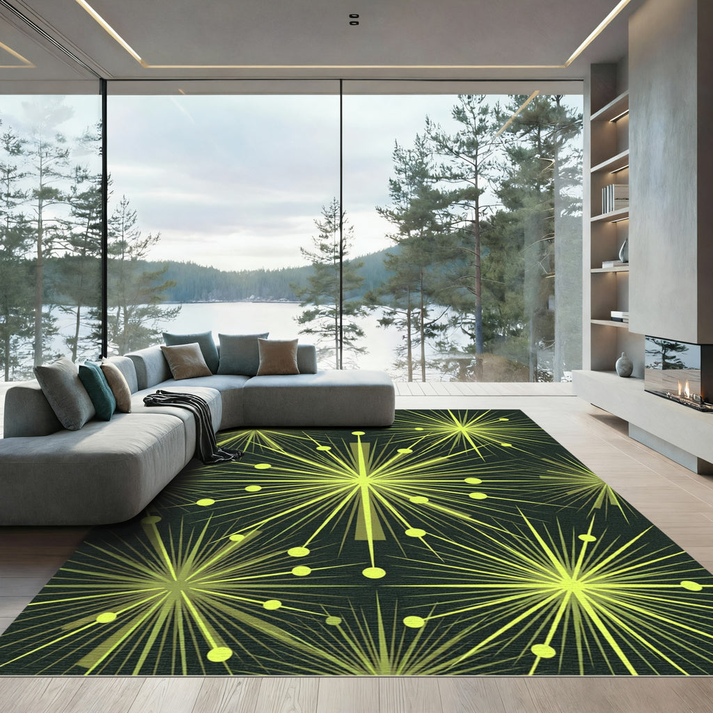 Lime Burst Starburst Explosion Rug