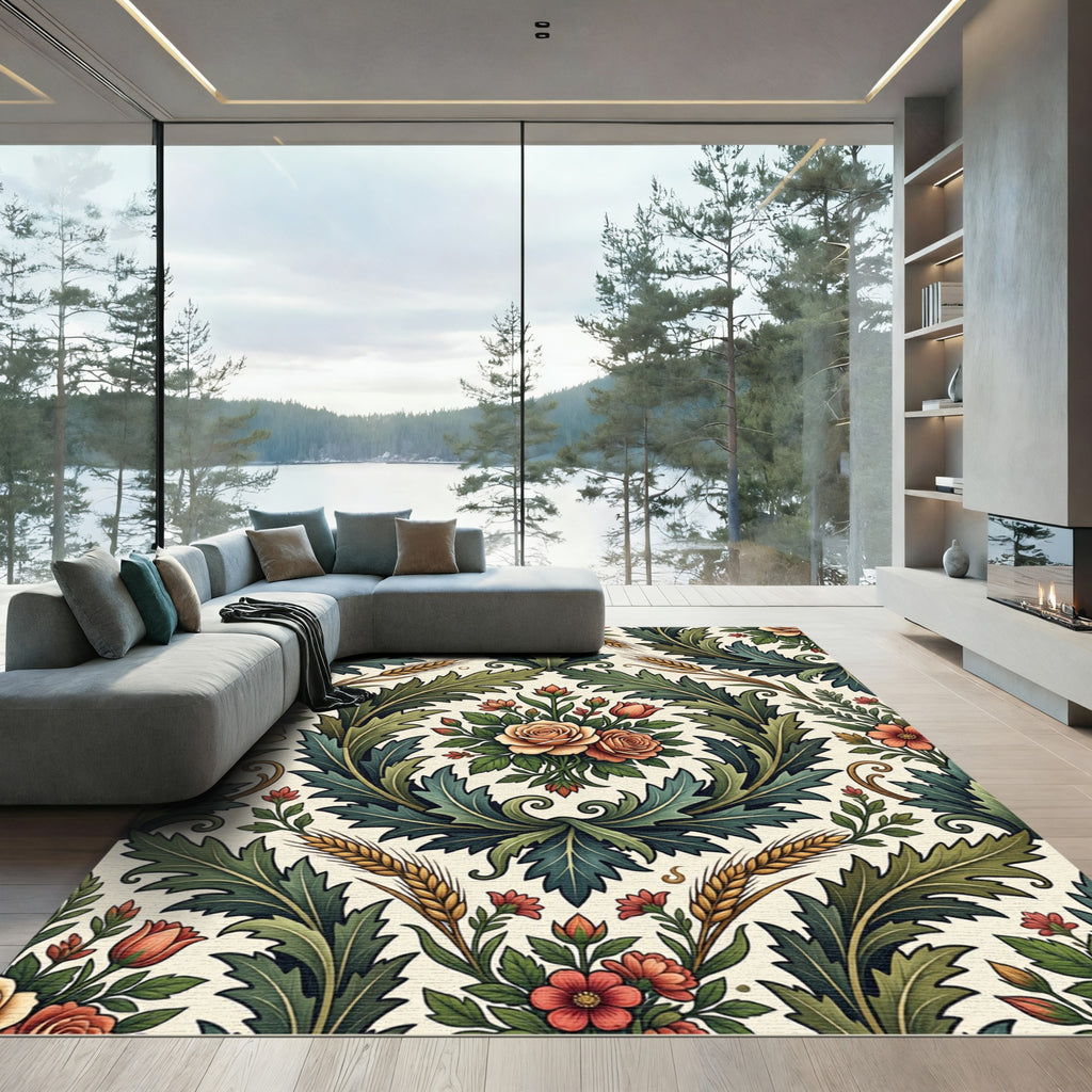 Vibrant Golden Rose Acanthus Scroll Rug