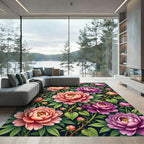 Lush Coral Peony Floral Arrangement Rug
