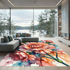 Coral Pink Carnation Watercolor Bloom Rug